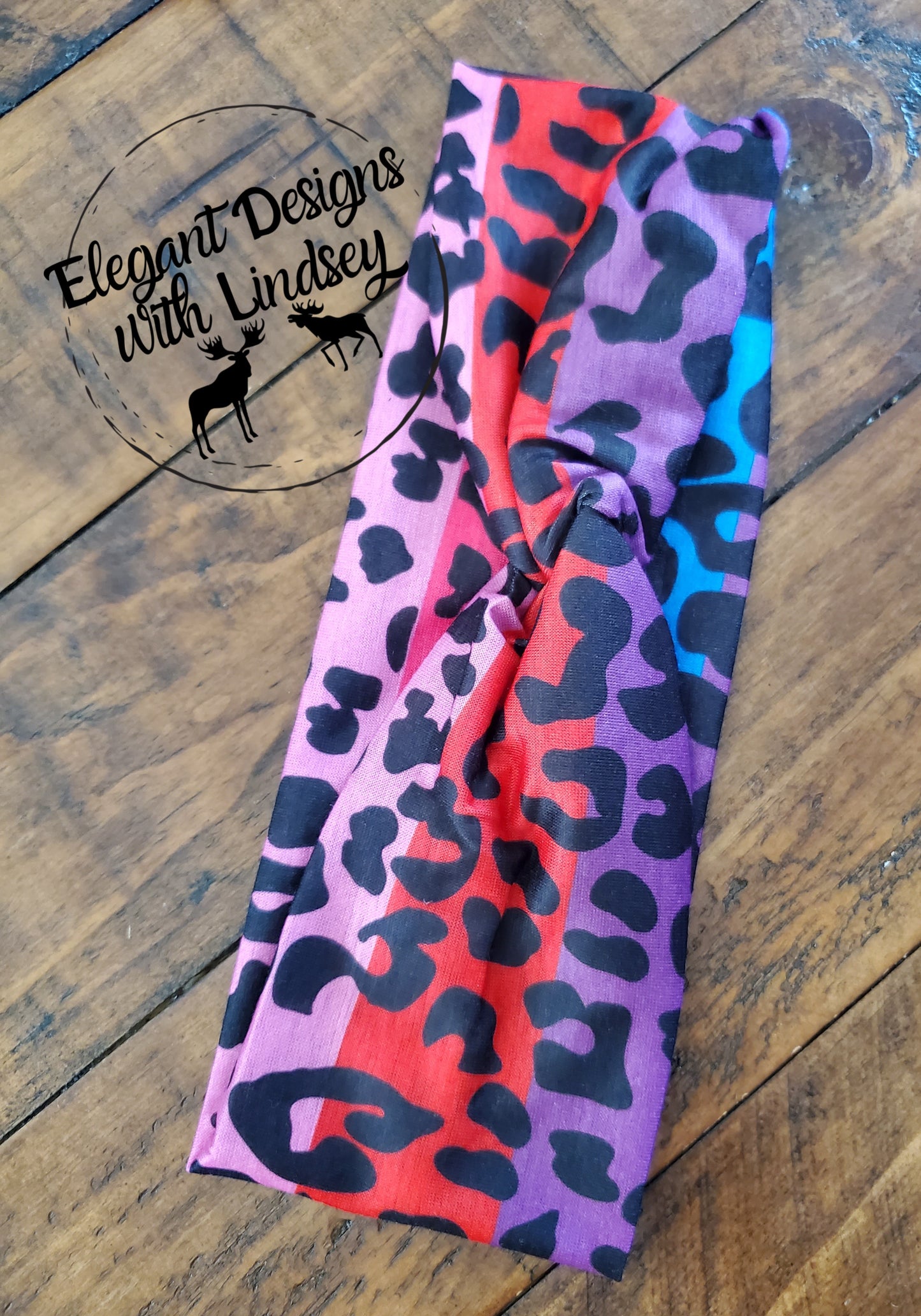 Infinity red/pink/blue/purple cheetah headband