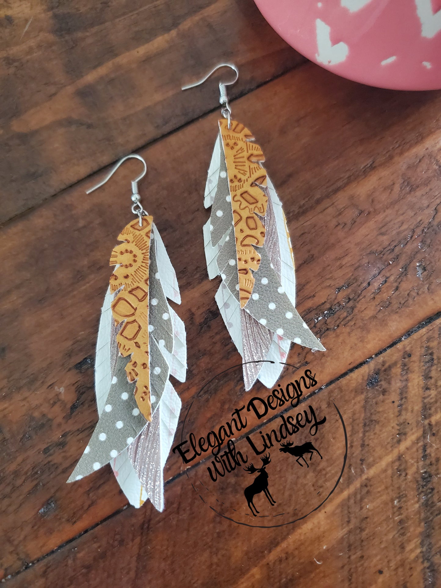 Boho feather faux leather earrings