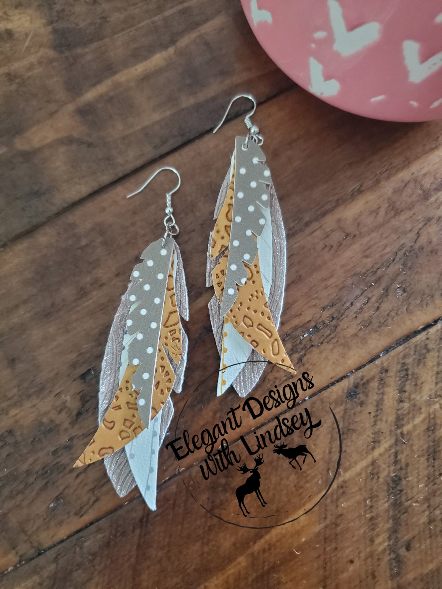 Boho feather faux leather earrings