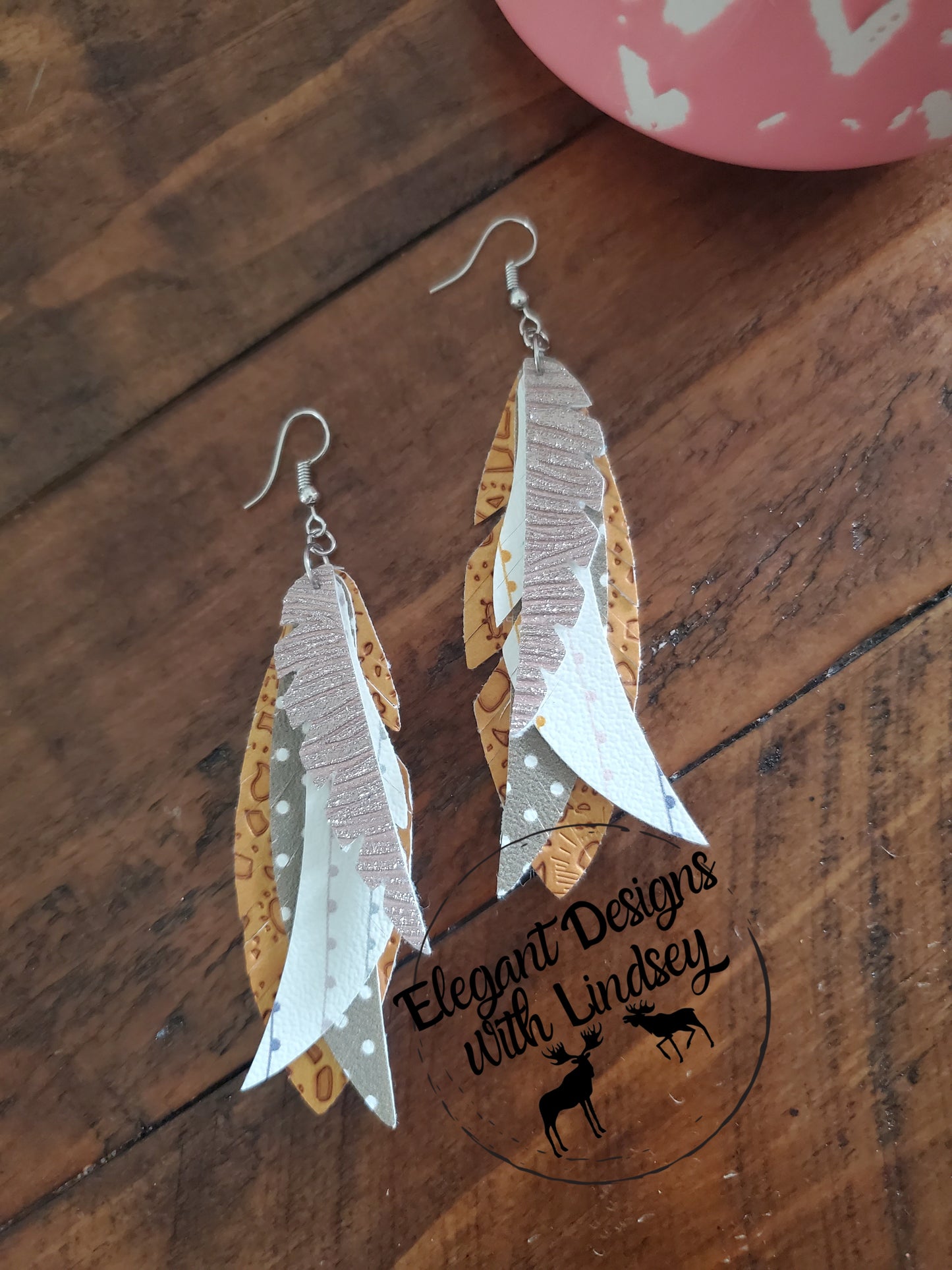 Boho feather faux leather earrings