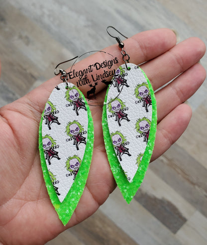 Green hair guy Faux leather earrings