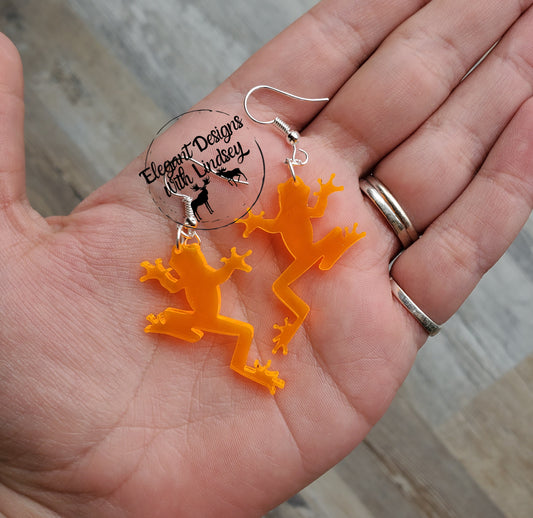 Orange transparent Frog Acrylic Earrings