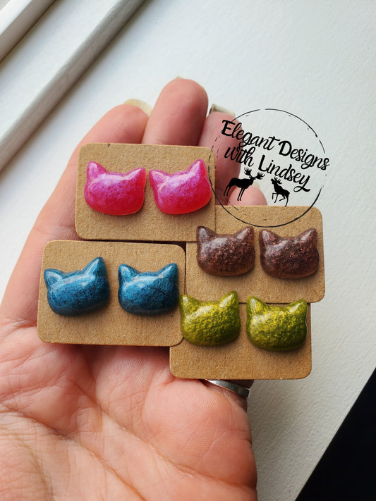 Cat Resin Stud Earrings