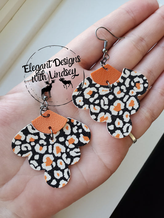 Orange cheetah Faux leather earrings