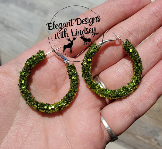 Dark green Glitter Hoop earrings