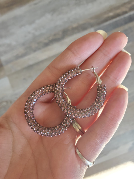 Rosè chunky rhinestone hoop earrings