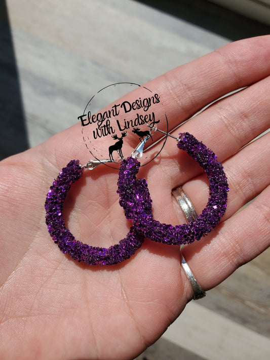 Purple Glitter Hoop earrings