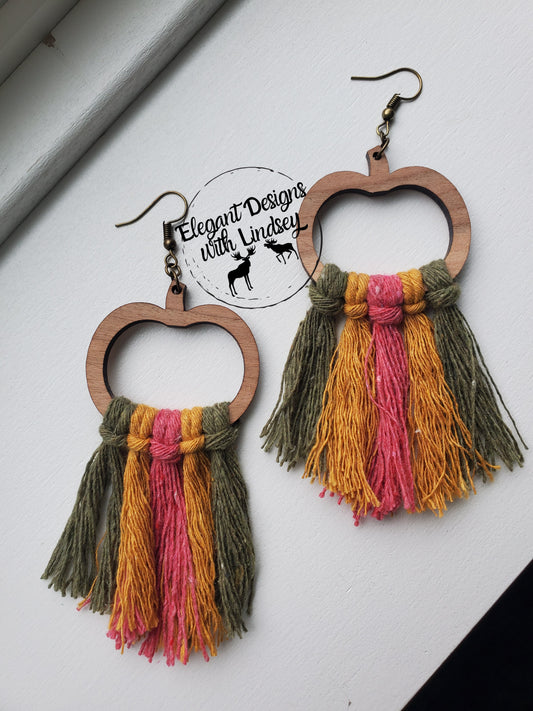 Pumpkin Wood Macrame Earrings