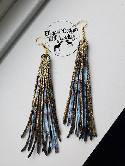 3 Layer fringe genuine leather earrings