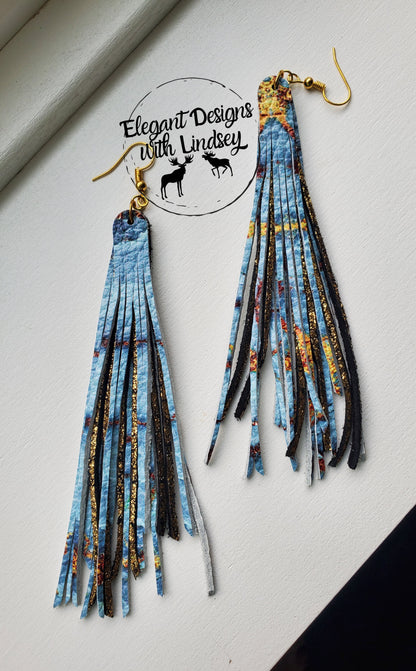 3 Layer fringe genuine leather earrings