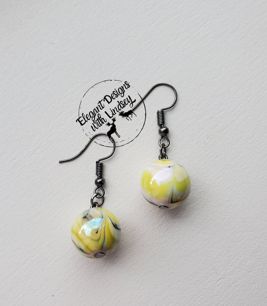 Yellow marble bead earrings