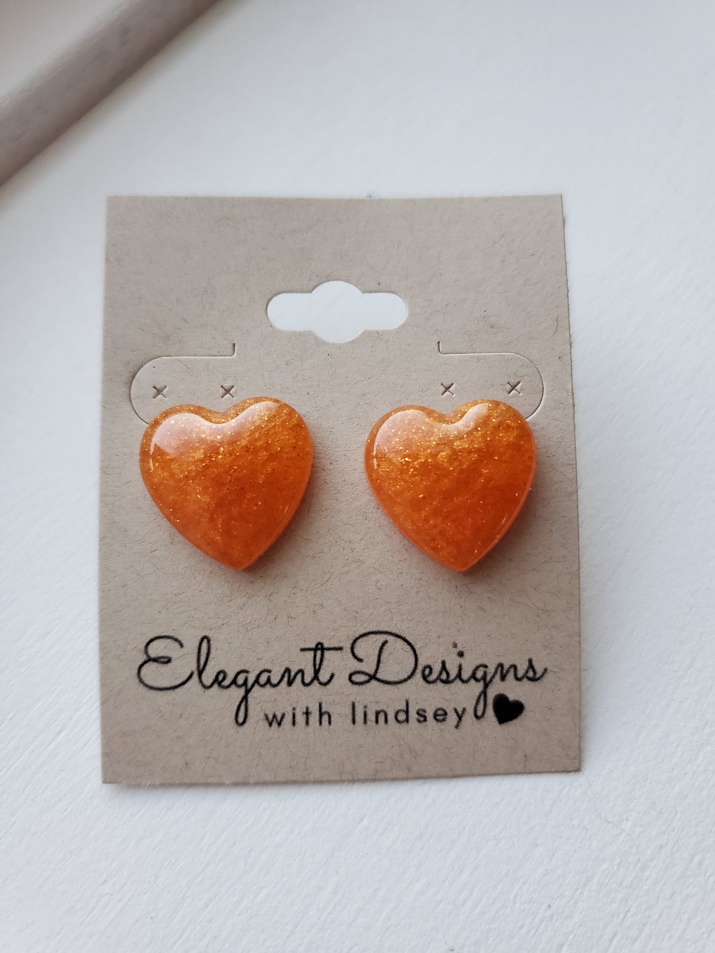 Resin glitter orange heart Stud Earrings