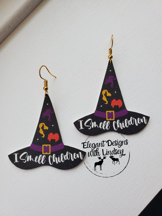 Witches hat faux leather earrings