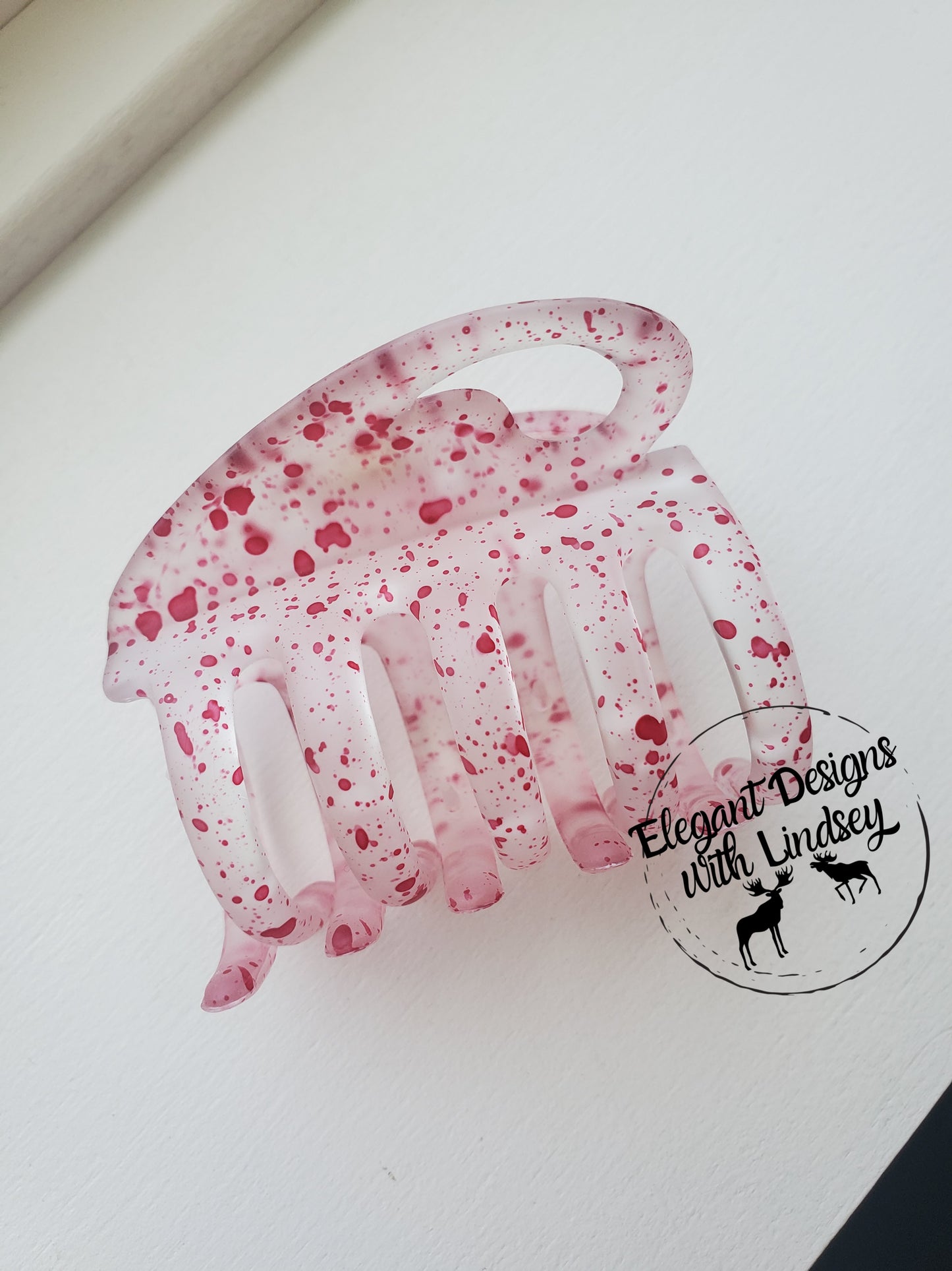 Dark Pink Splatter "heart" hair Clip