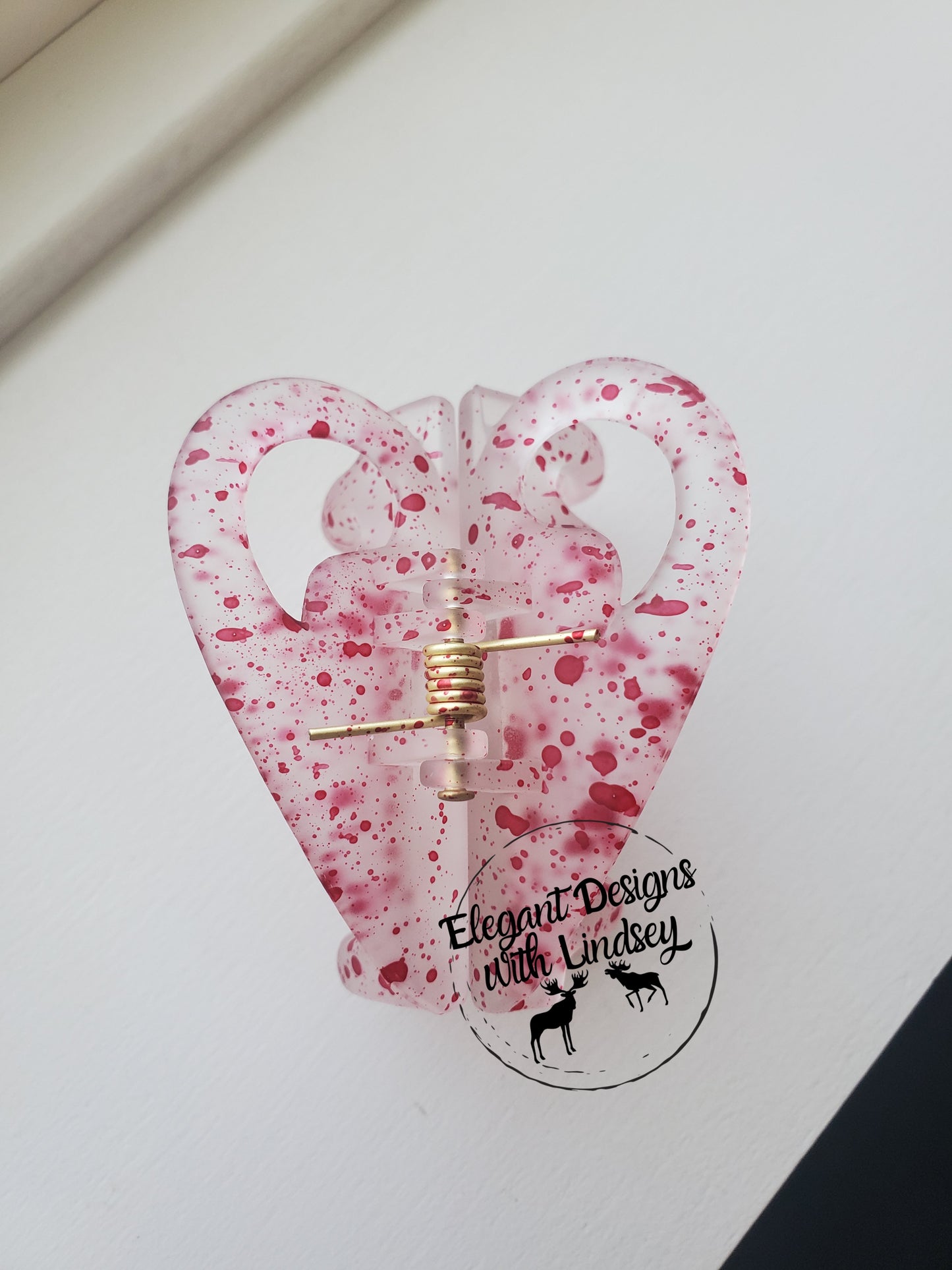 Dark Pink Splatter "heart" hair Clip