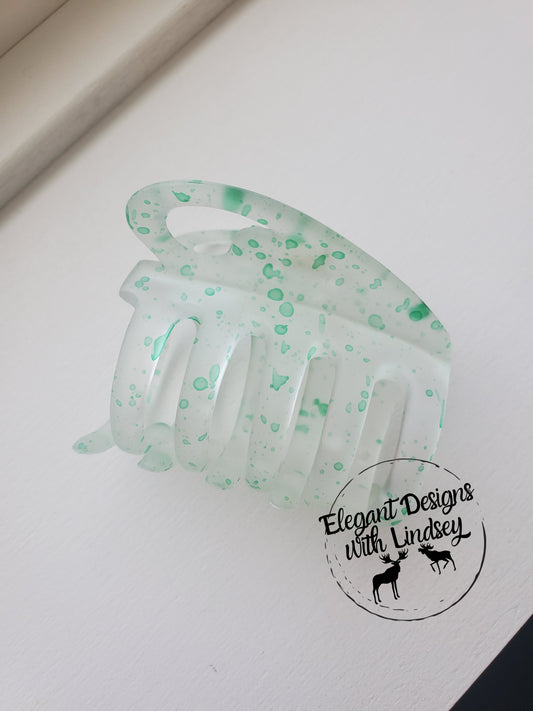 Green Splatter "heart" hair Clip