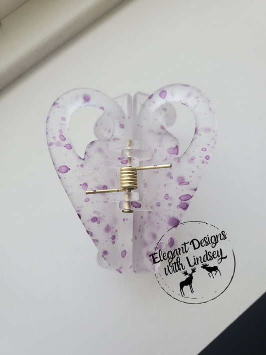 Purple Splatter "heart" hair Clip