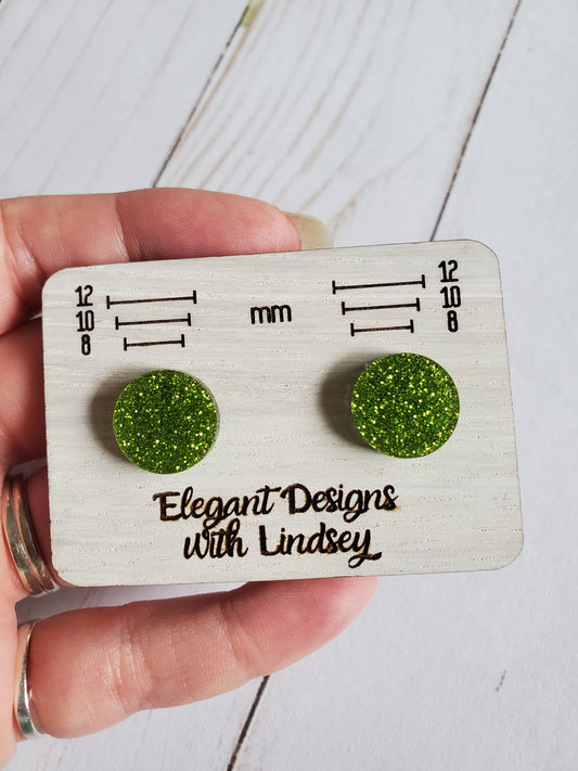 Circle Green Glitter Acrylic Stud Earrings