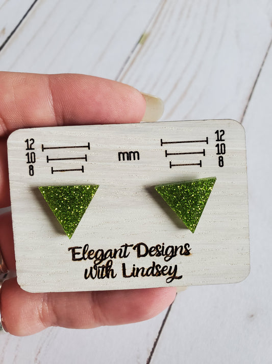 Triangle Green Glitter Acrylic Stud Earrings