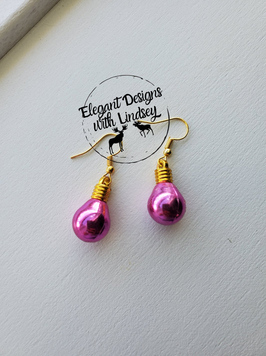 Pink Christmas bulb earrings