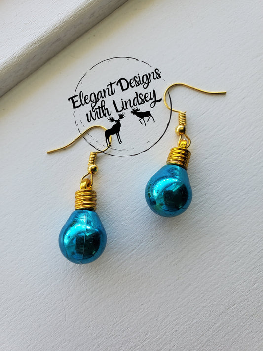 Blue Christmas bulb earrings