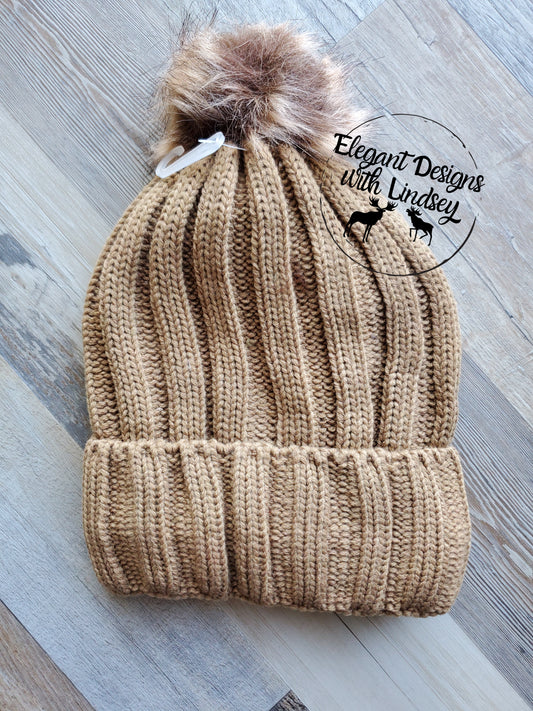 Tan winters hat with pom