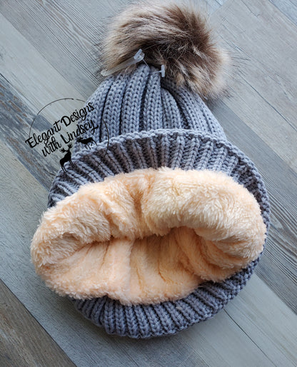 Gray winters hat with pom