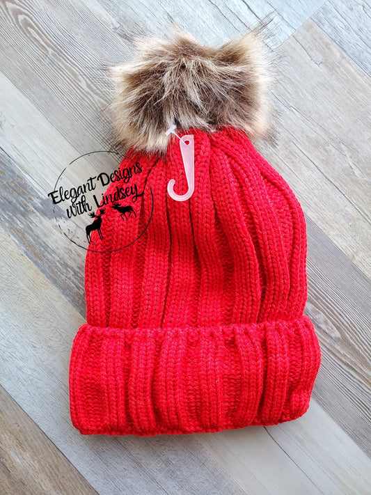 Red winters hat with pom