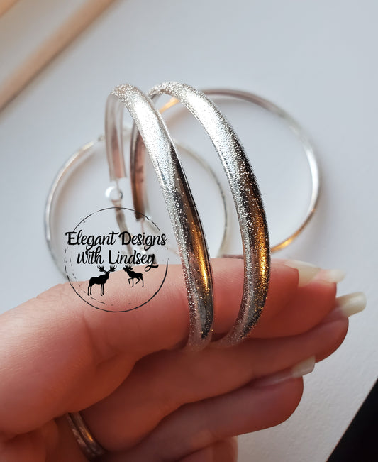 Silver Textured Hoops