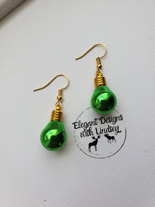 Green Christmas bulb earrings