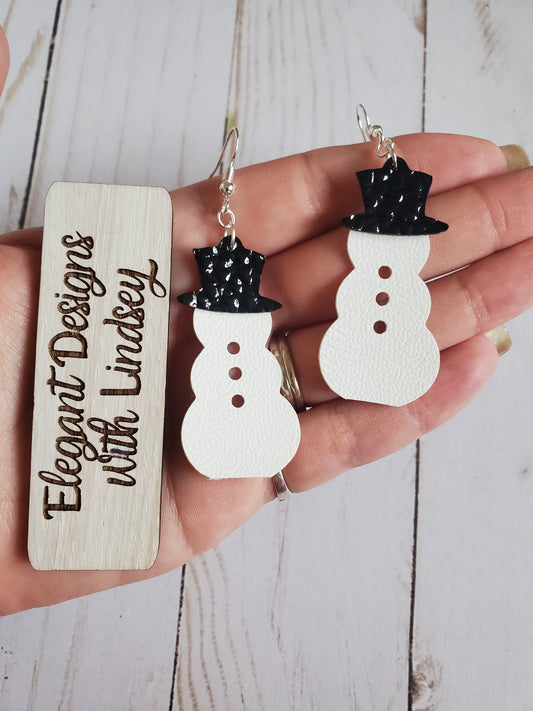 Snowman faux leather earrings