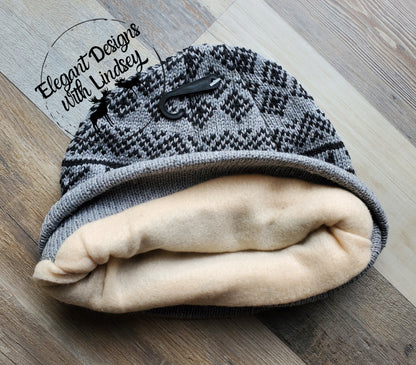 Men's Black fleece lined beanie hat