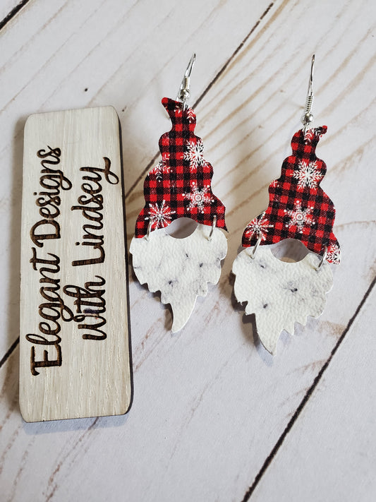 Christmas gnome faux leather earrings