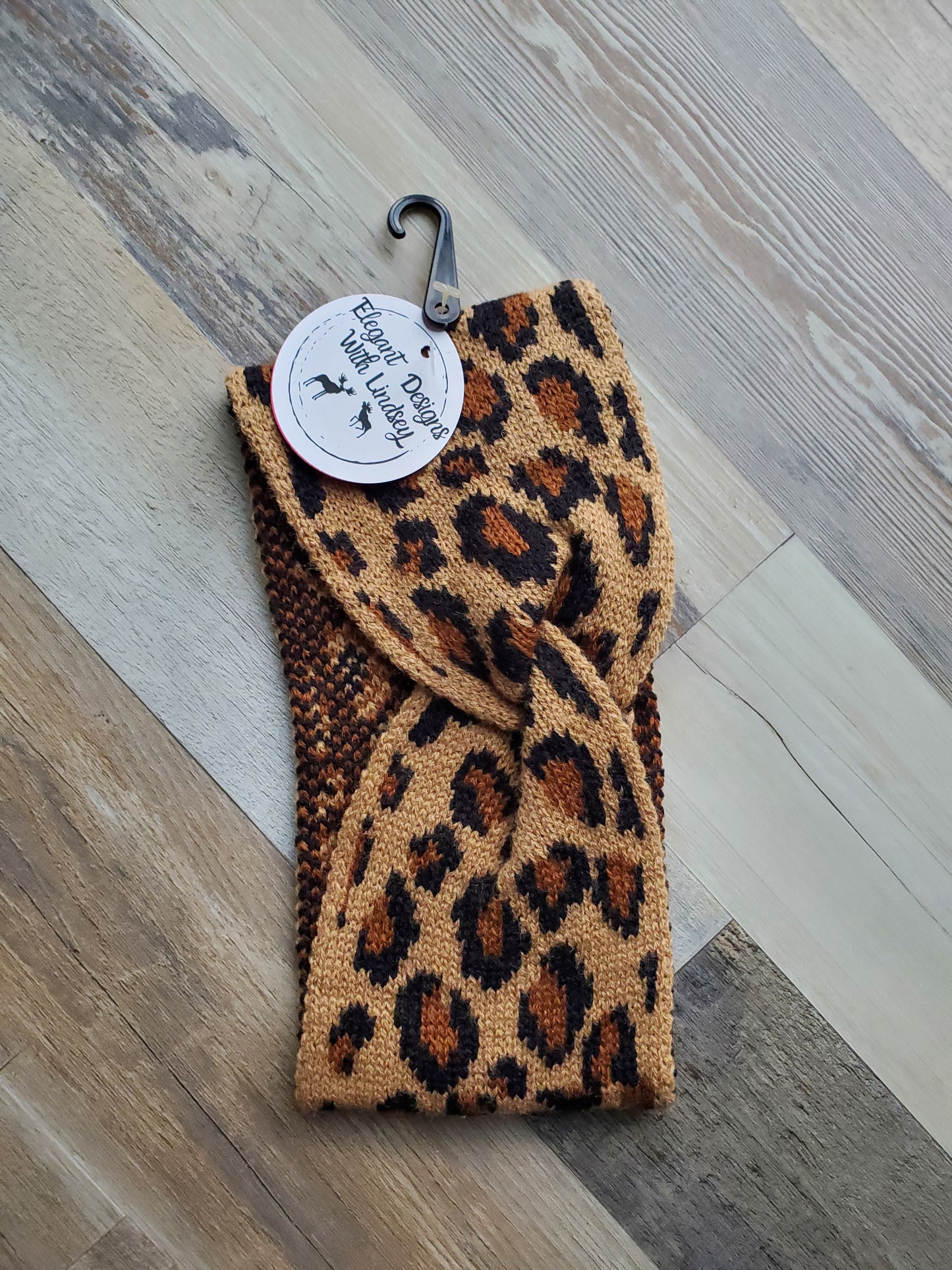 Brown cheetah cross knit headband