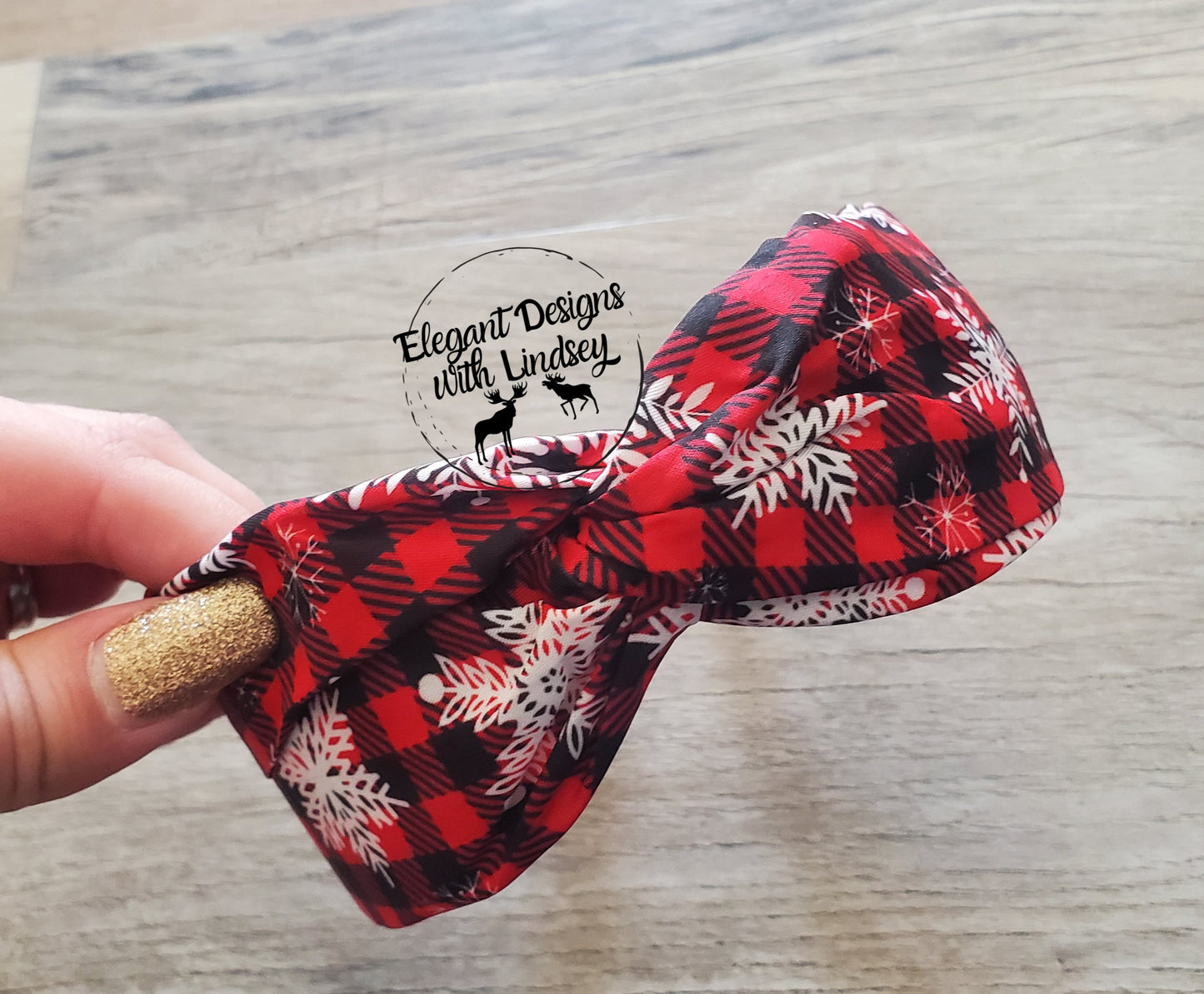 Red Plaid Snowflakes Headband