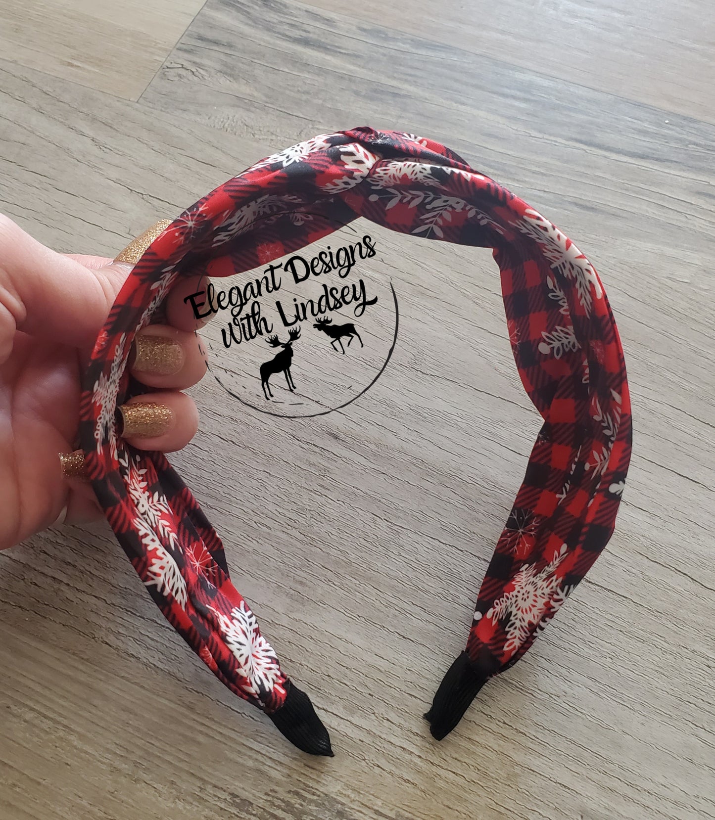 Red Plaid Snowflakes Headband