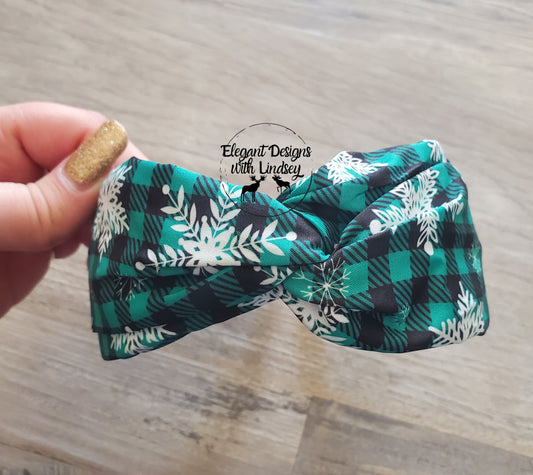 Green Plaid Snowflakes Headband