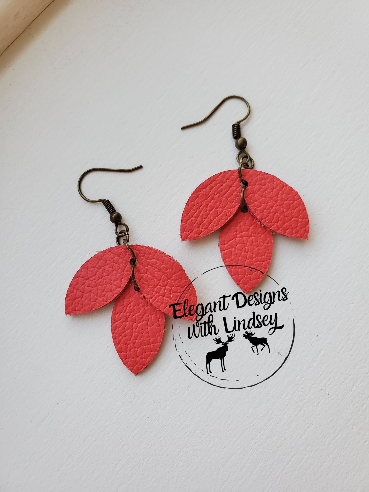 "Leaf" dangle genuine leather earrings