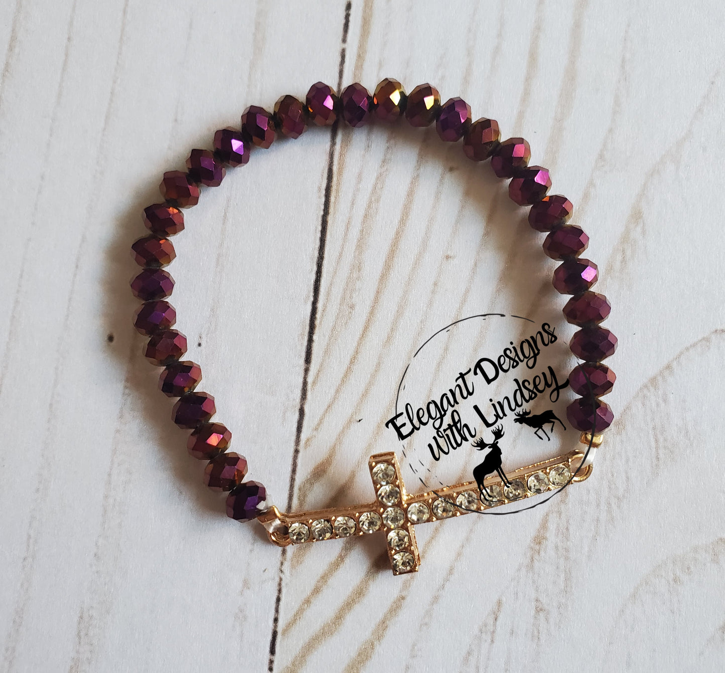 Purple Yellow holographic Cross bracelet