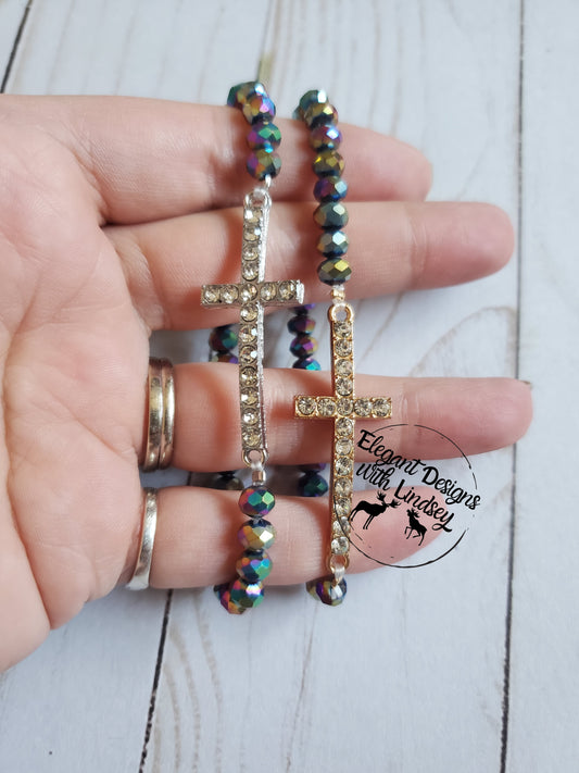 Rainbow holographic Cross bracelet