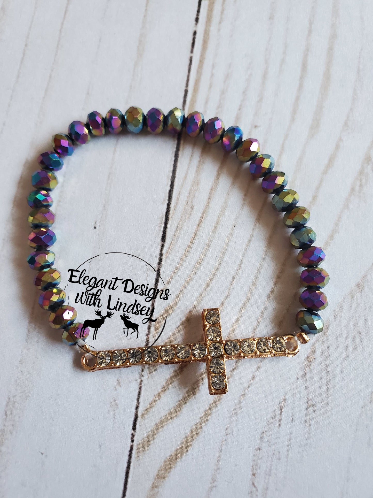 Rainbow holographic Cross bracelet