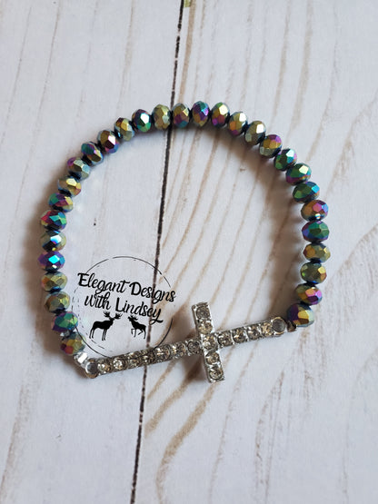 Rainbow holographic Cross bracelet