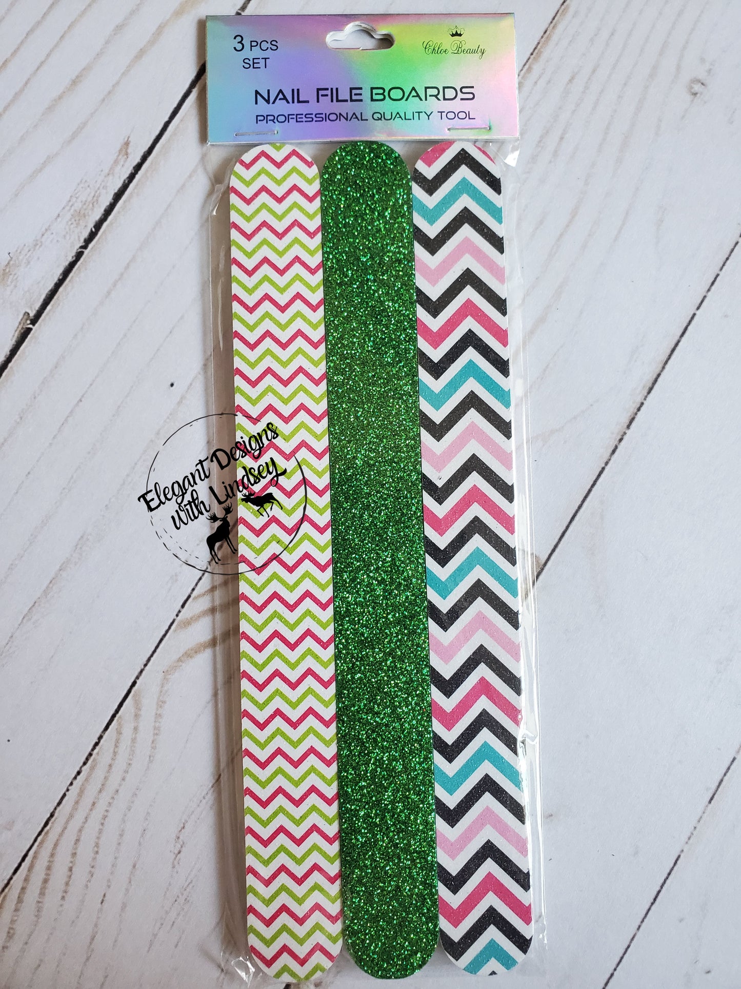 3pk Nail Files - Green Glitter