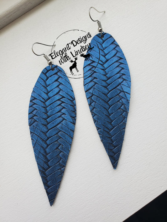 Blue Fishtail Metallic Fringe Faux Leather Earrings