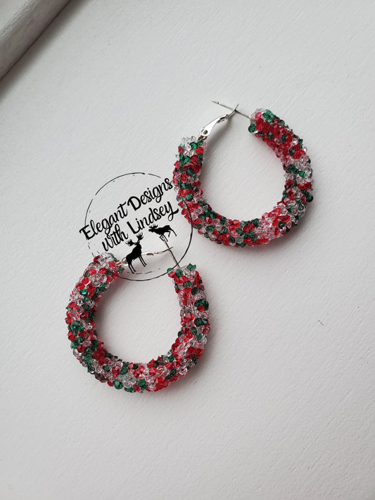 Christmas Chunky Rhinestone Hoop Earrings