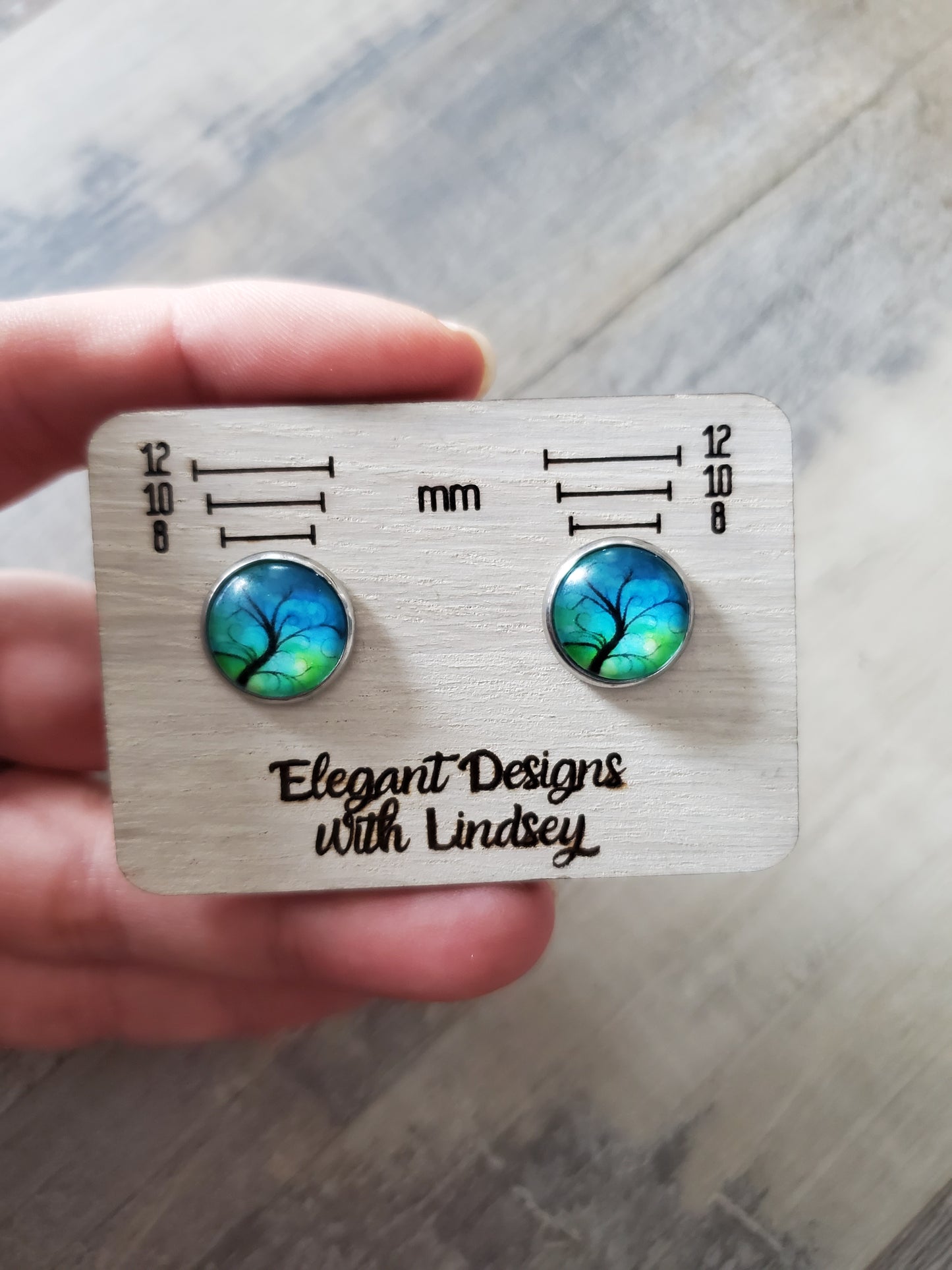 Glass Tree Stud Earrings (Blue tones)