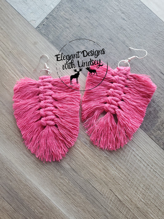 Pink Feather Macrame Earrings