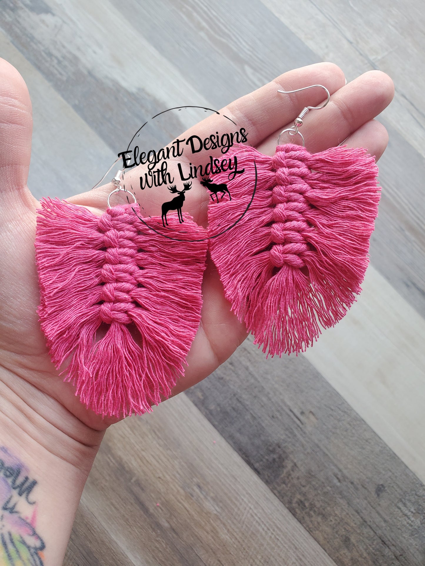 Pink Feather Macrame Earrings