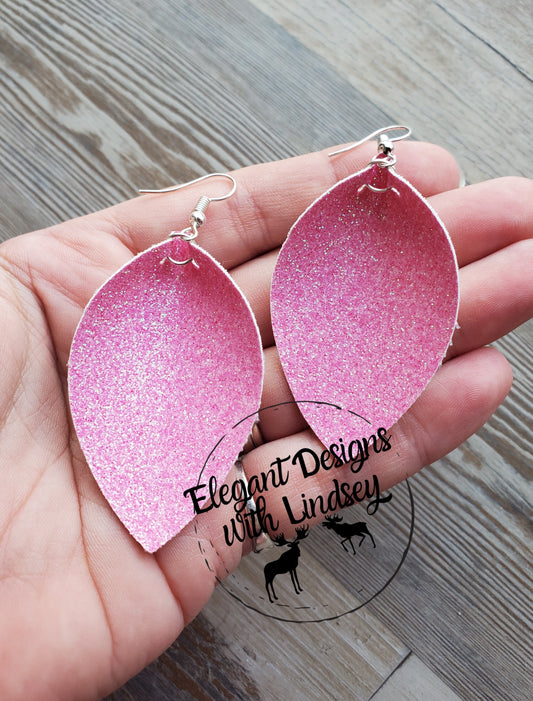 Pink Fine Glitter Faux leather earrings