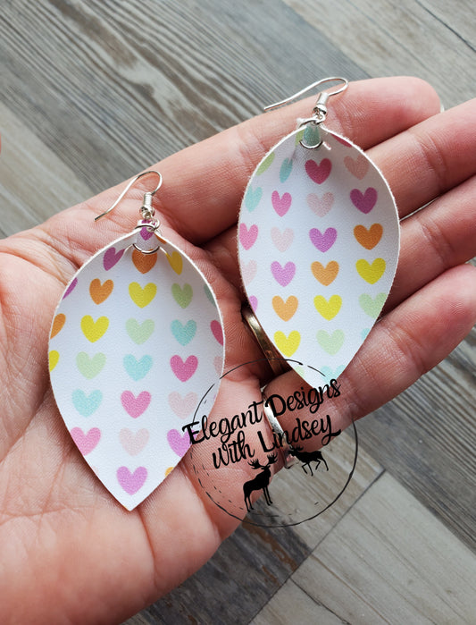 Rainbow of hearts Faux leather earrings